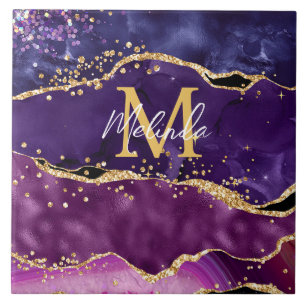 Mörk Lila och havsaquiner från Guld Glitter Agate Kakelplatta