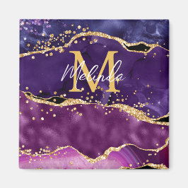 Mörk Lila och havsaquiner från Guld Glitter Agate Magnet