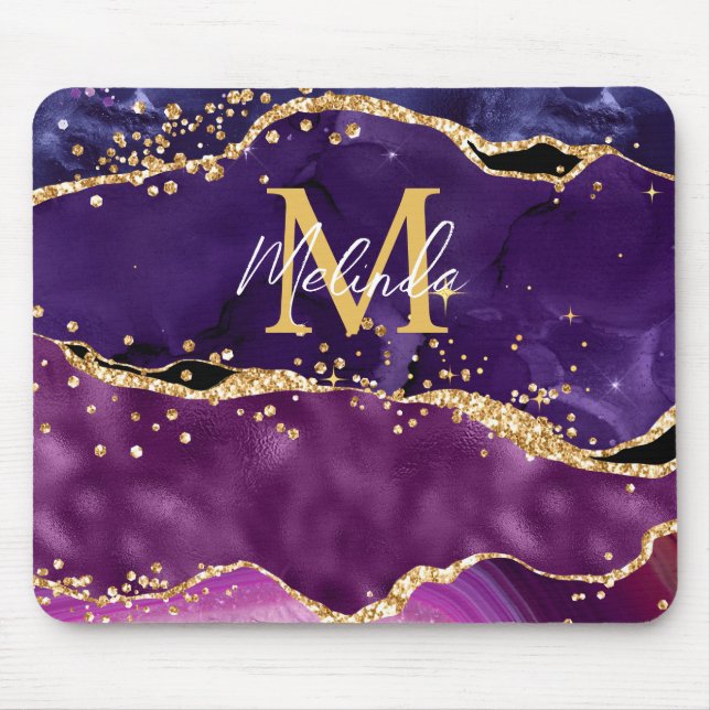 Mörk Lila och havsaquiner från Guld Glitter Agate Musmatta (Framsidan)