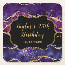 Mörk Lila och havskräftor Agate Birthday Underlägg Papper Kvadrat