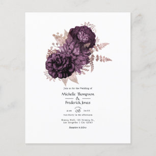 Mörk Lila och Ro Guld Blommigt Bröllop Flygblad
