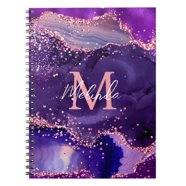 Mörk Lila och Rosa Glitter Sequins Agate Anteckningsbok (Framsidan)