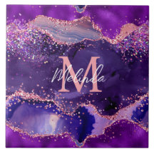 Mörk Lila och Rosa Glitter Sequins Agate