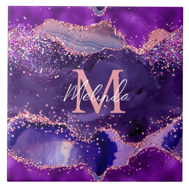Mörk Lila och Rosa Glitter Sequins Agate Kakelplatta (Framsidan)