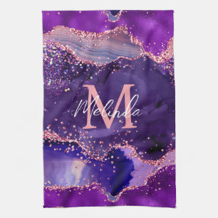 Mörk Lila och Rosa Glitter Sequins Agate Kökshandduk