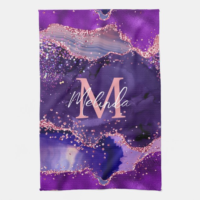 Mörk Lila och Rosa Glitter Sequins Agate Kökshandduk (Vertikal)