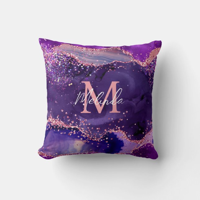 Mörk Lila och Rosa Glitter Sequins Agate Kudde (Framsida)