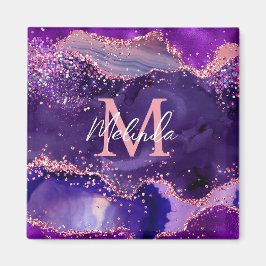 Mörk Lila och Rosa Glitter Sequins Agate Magnet