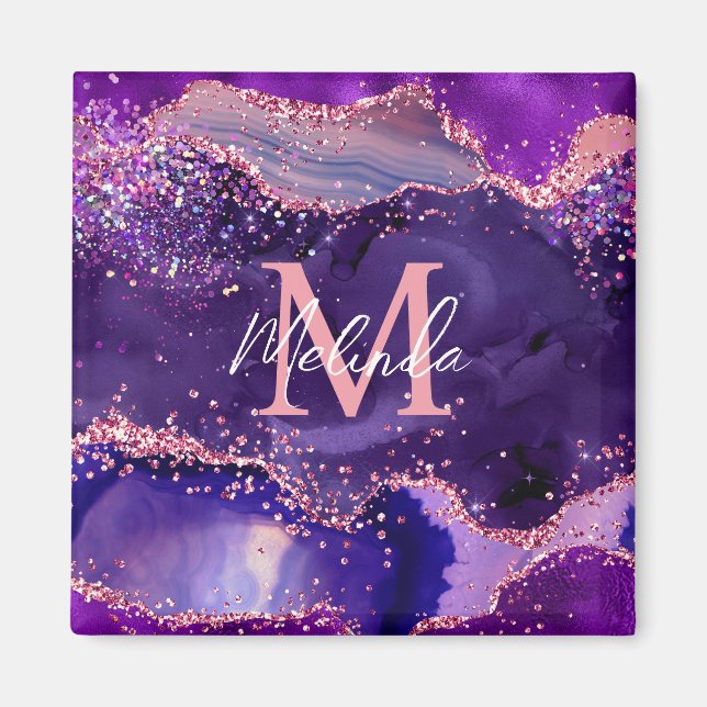 Mörk Lila och Rosa Glitter Sequins Agate Magnet (Framsidan)