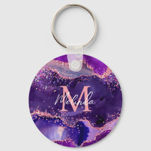 Mörk Lila och Rosa Glitter Sequins Agate Nyckelring