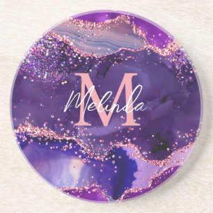 Mörk Lila och Rosa Glitter Sequins Agate Underlägg