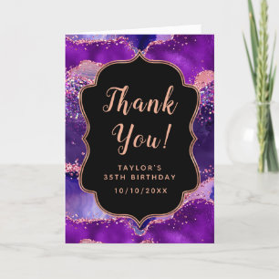 Mörk Lila och Rosa Sequins Agate Birthday Tack Kort