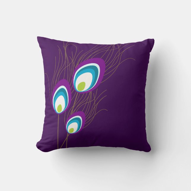 Mörk Lila Peacock Feathers Kudde (Framsida)
