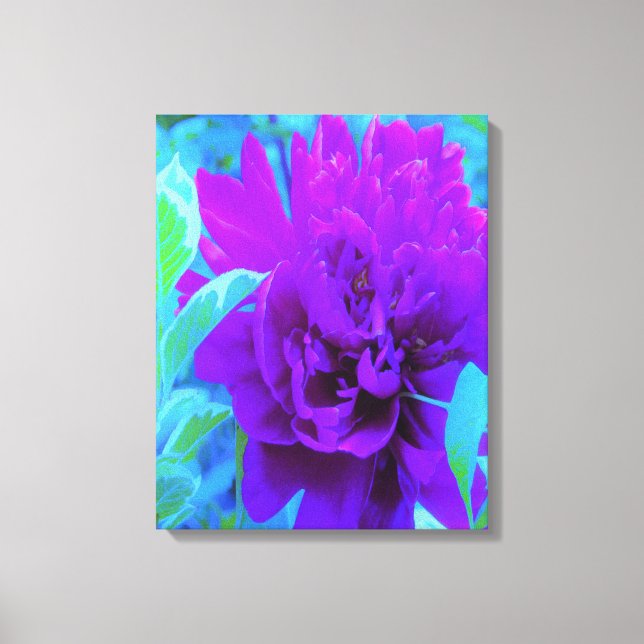 Mörk Lila Peony med Vacker Lövverk Canvastryck (Framsida)