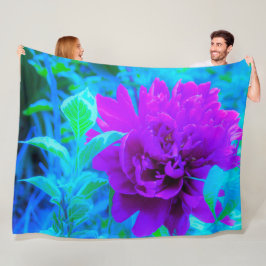 Mörk Lila Peony med Vacker Weigela-lövverk Fleecefilt