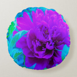 Mörk Lila Pion med Vacker Lövverk Rund Kudde