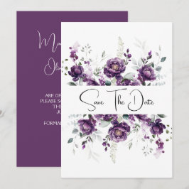 Mörk Lila Plum Peonies Spara datum Datumet