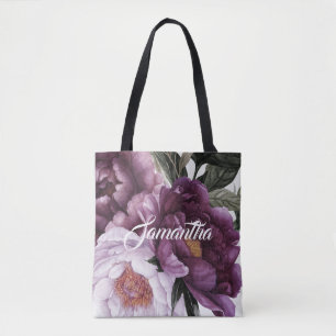 Mörk Lila Plum Rosa Peonies Greenery  Tygkasse