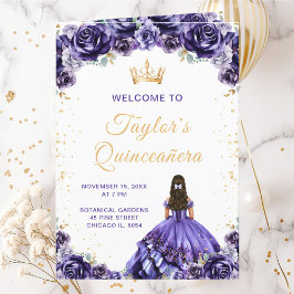 Mörk Lila Princess Blommigt Quinceañera Program