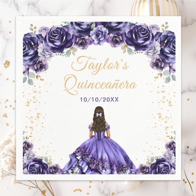 Mörk lila prinsessa blomster Quinceañera Pappersservett (Skapare uppladdad)