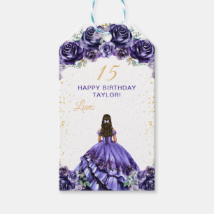 Mörk Lila Prinsessa Quinceañera Grattis på födelse Presentetikett