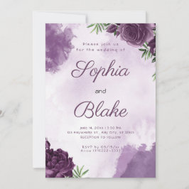 Mörk Lila Ro Blommigt Gothic Bröllop Inbjudningar