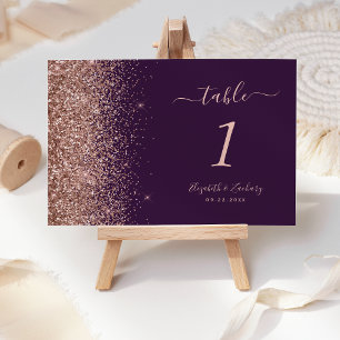 Mörk Lila Ro Guld Glitter Kant Bröllop vid vid Bordsnummer