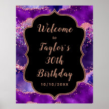 Mörk Lila Rosa Sequins Agate Birthday Välkommen