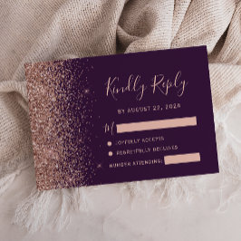 Mörk Lila Roséguld Falsk Glitterkant RSVP-kort OSA Kort