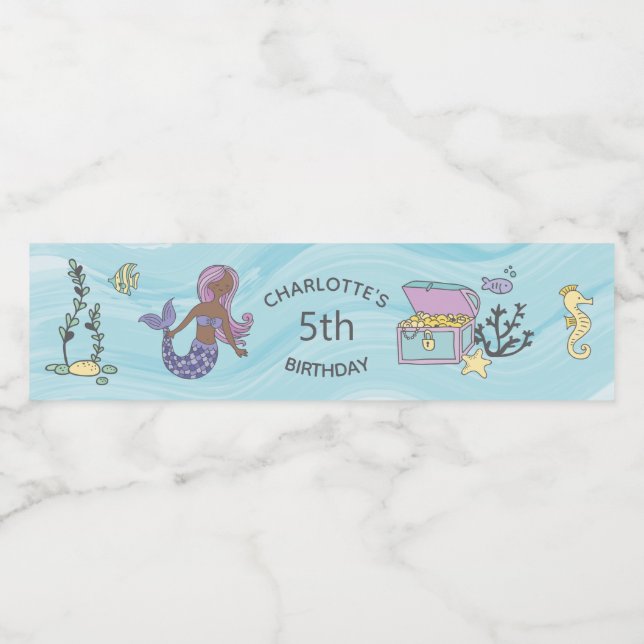 Mörk Lila Sjöjungfru  födelsedag Vattenflaskor Etikett (Singel etikett)