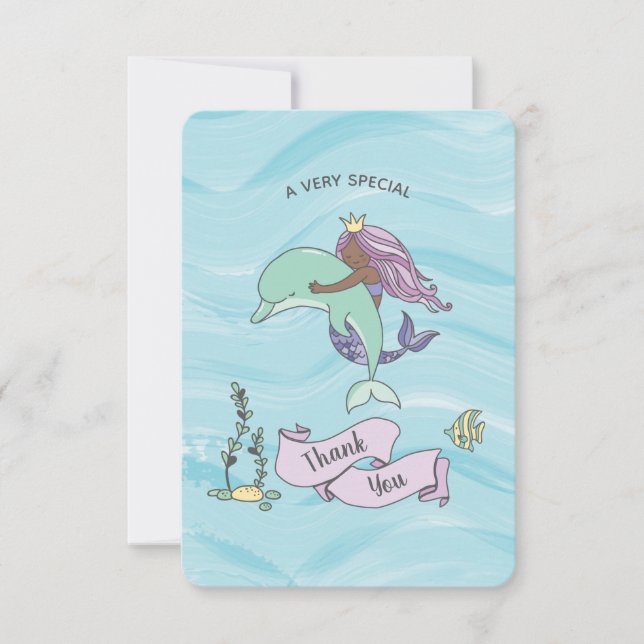Mörk Lila Sjöjungfru med delfiner Tack Kort (Framsida)