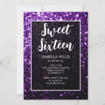Mörk lila sparkles Sweet 16 elegant script