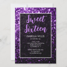 Mörk lila sparkles Sweet 16 elegant script