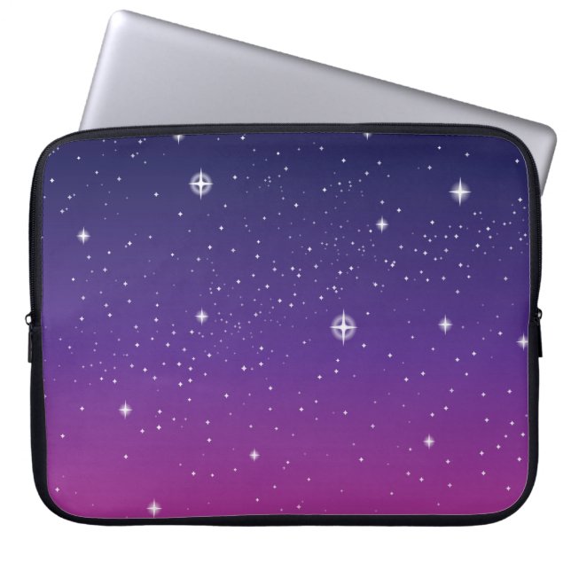Mörk lila stjärnklar natthimmel laptop sleeve (Framsidan)
