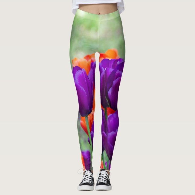 Mörk lila tulpaner på en solig dag i trädgården leggings (Framsida)