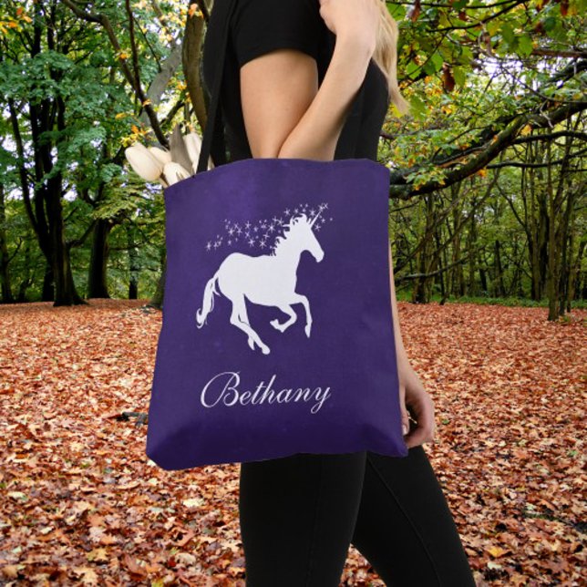Mörk Lila Unicorn Personlig Tote Bag Tygkasse (Purple Unicorn Personalized Tote Bag)