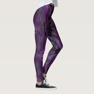 Mörk Lila Violet Feather Struktur Leggings