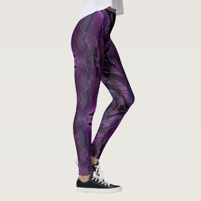 Mörk Lila Violet Feather Struktur Leggings (Höger)