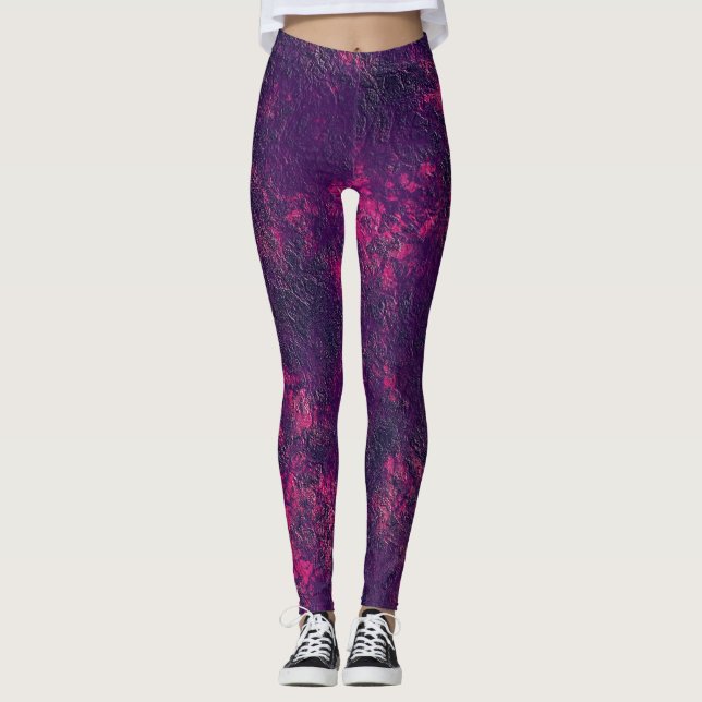 Mörk lila violet struktur texturerat suede marble  leggings (Framsida)