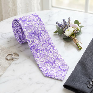 Mörk Lila Violet White Blommigt Paisley Mönster Slips