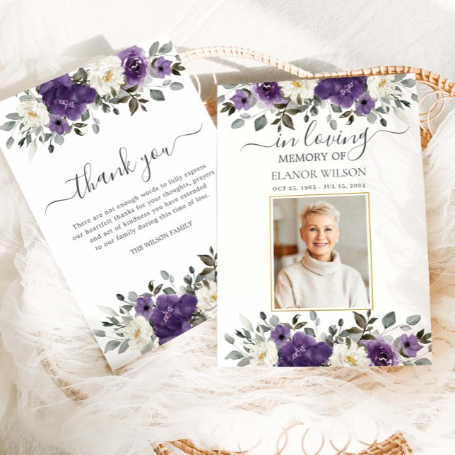 Mörk Lila Vit Blommigt - foto - begravningsminne Tack Kort (Skapare uppladdad)