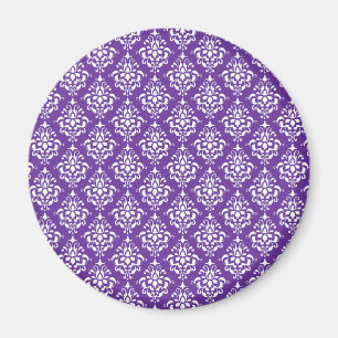 Mörk Lila Vit Vintage Damask 1 Magnet