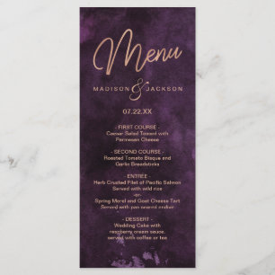 Mörk Lila Watercolor & Ro Guld Bröllop Menu Meny