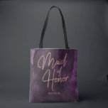 Mörk Lila Watercolor Ro Guld Maid of honor Tygkasse<br><div class="desc">Mörk Lila Watercolor & Ro Guld Faux Foil Lettering Perfekt for Fall or Winter Wedding Monogram Maid of honor tote bags med trendig Hand Lettered Script font! ~ Kolla min butik för att se hela samlingen i bröllop med den här designen!</div>