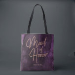Mörk Lila Watercolor Ro Guld Maid of honor Tygkasse<br><div class="desc">Mörk Lila Watercolor & Ro Guld Faux Foil Lettering Perfekt for Fall or Winter Wedding Monogram Maid of honor tote bags med trendig Hand Lettered Script font! ~ Kolla min butik för att se hela samlingen i bröllop med den här designen!</div>