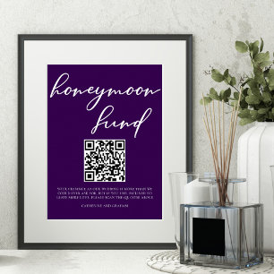 Mörk Lila White Bröllop Honeymoon Fund QR-kod Poster