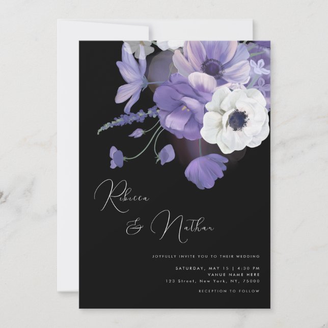 Mörk Lilac & Lavender Blommigt Allt i ett Bröllop Inbjudningar (Framsida)