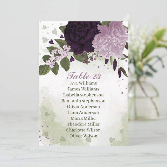 Mörk Ljus lila blommor grönt-platskort Inbjudningar (Stående Fram)