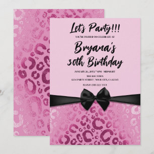 Mörk & Ljus Rosa Glam Leopardmönster Sweet 16 Inbjudningar