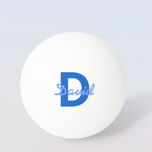 Mörk & Ljusblå Vit Redigerbar Namnmonogram Pingisboll (Skapare uppladdad)